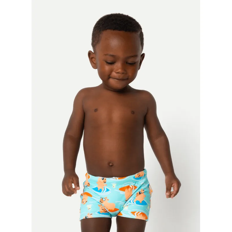 Sunga Boxer com Proteção Solar Bebê Menino Capivara Surfista 3 A 6 MESES