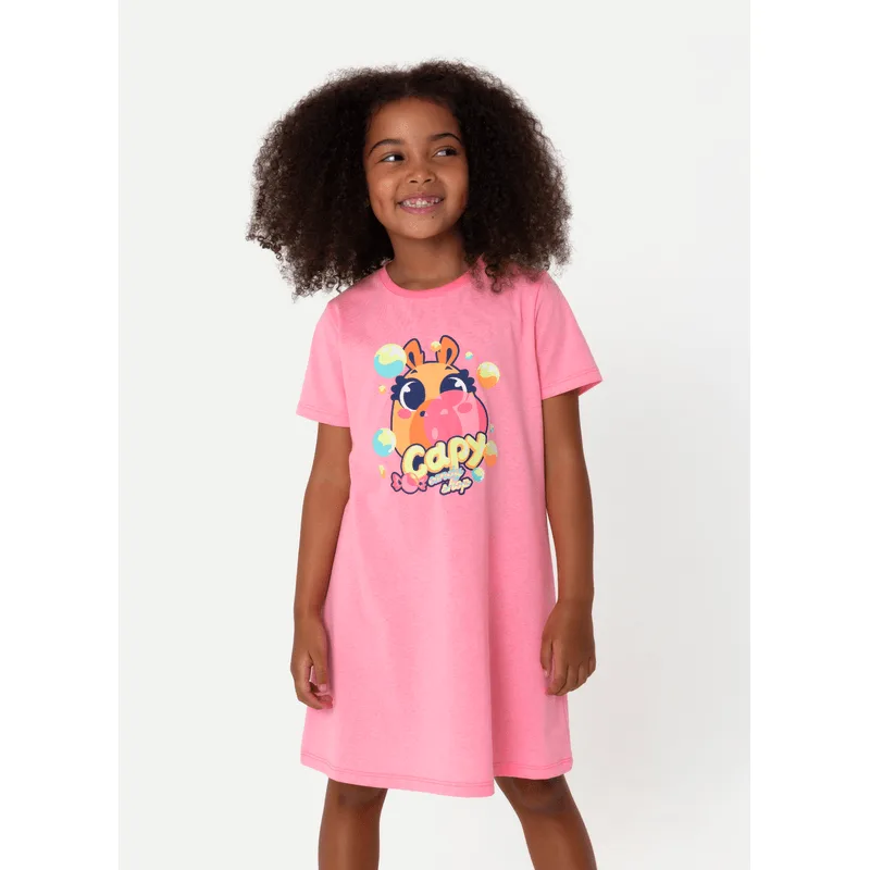 Camisola Manga Curta Algodão Menina Capy Chiclete 6