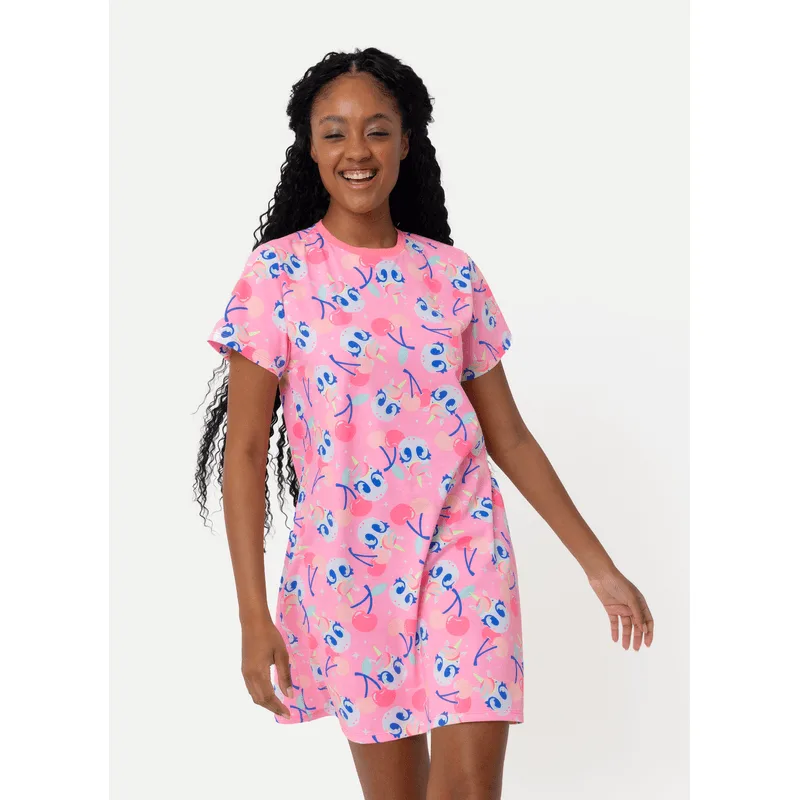Camisola Manga Curta Algodão Feminina Unicórnio Frutas GG