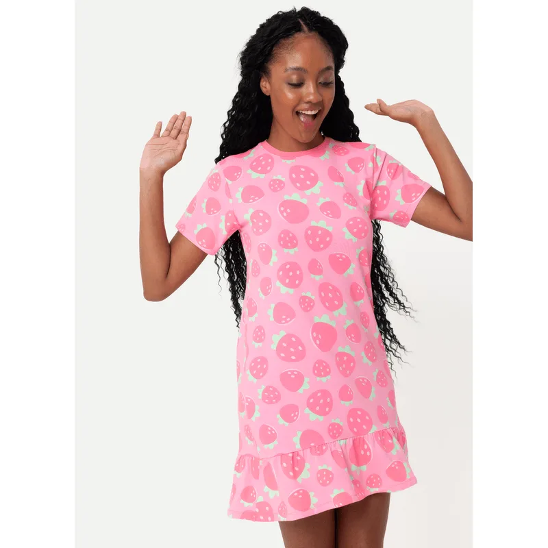 Camisola Manga Curta Viscolycra Feminina Morangos PP