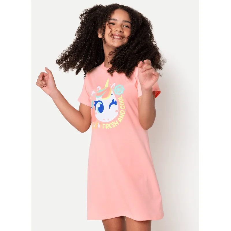 Camisola Manga Curta Algodão Menina Teen Unicórnio Frutas 14