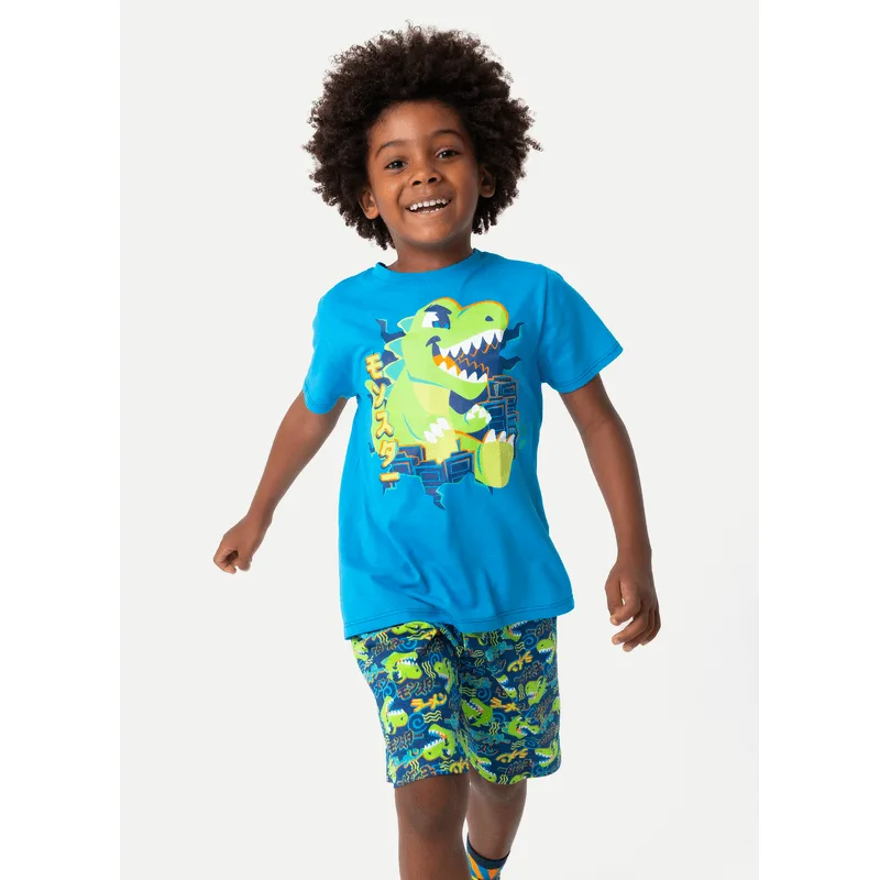Pijama Manga Curta Algodão Menino Dino Ramen 2