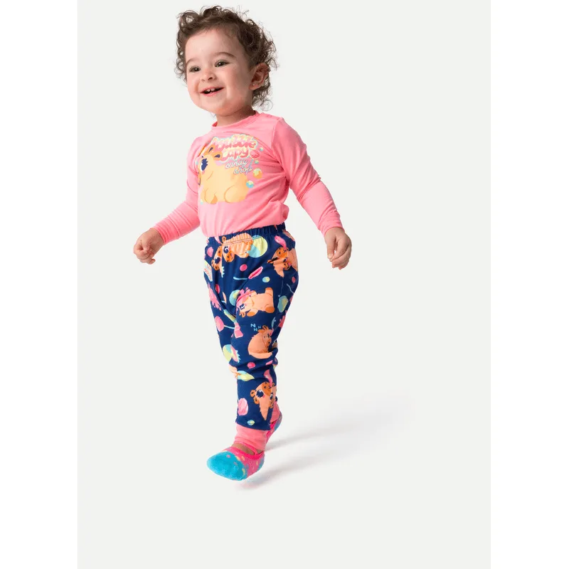 Pijama Manga Longa Viscolycra Bebê Menina Capy Chiclete 3 A 6 MESES