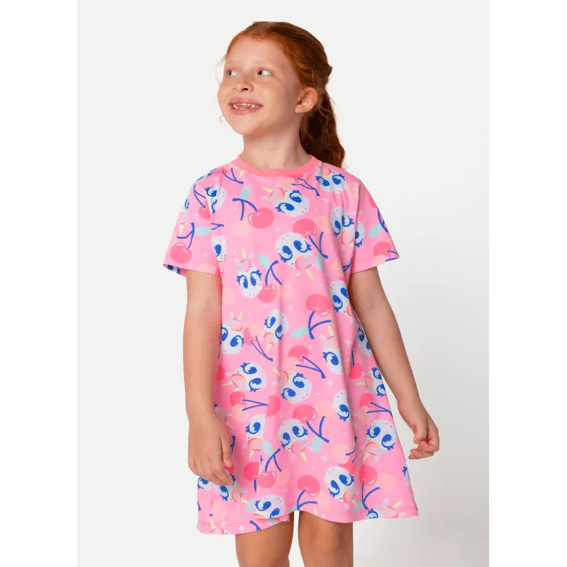 Camisola Manga Curta Algodão Menina Unicórnio Frutas 6