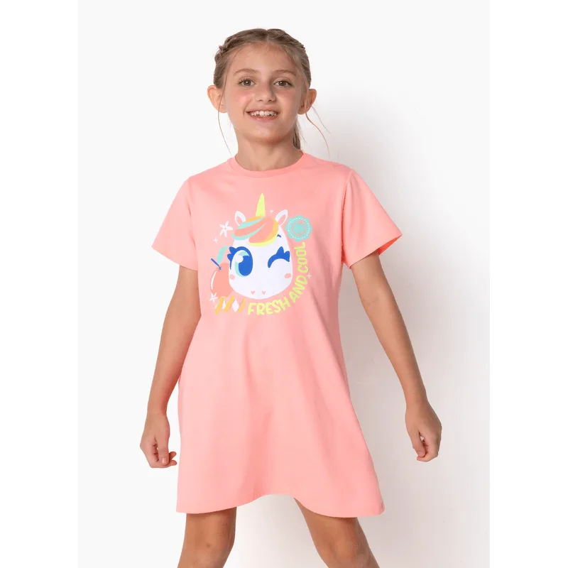 Camisola Manga Curta Algodão Menina Unicórnio Frutas 4