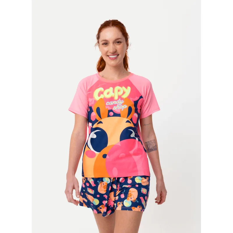 Pijama Manga Curta Viscolycra Feminino Capy Chiclete M