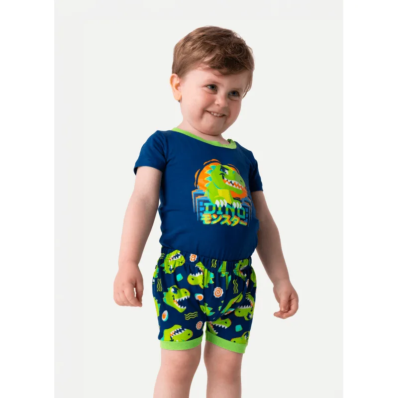Pijama Manga Curta Viscolycra Bebê Menino Dino Ramen 3 A 6 MESES