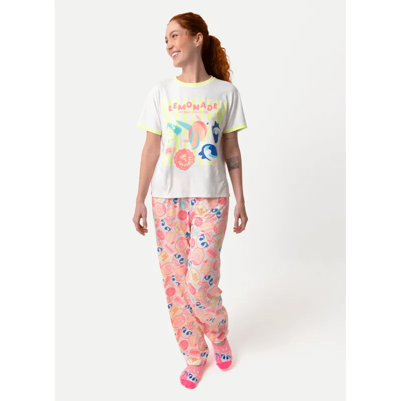 Pijama Manga Curta Viscolycra Feminino Unicórnio Frutas GG