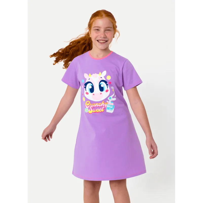 Camisola Manga Curta Algodão Menina Teen Vaca Cereal 10