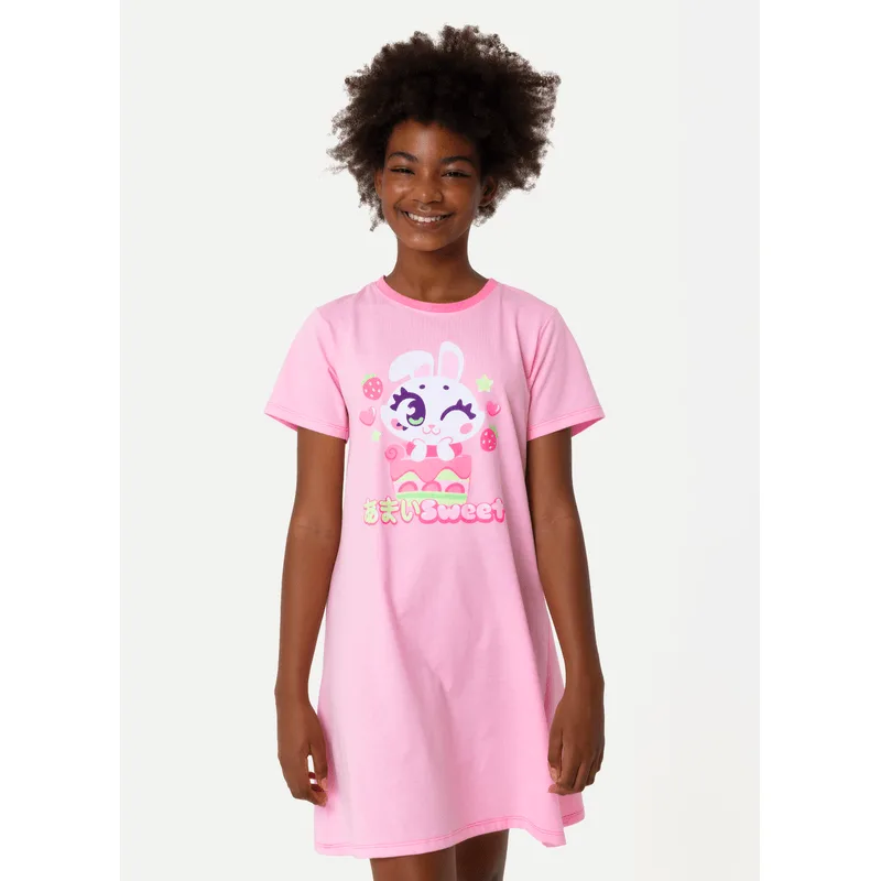 Camisola Manga Curta Algodão Menina Teen Coelha Romântica 10