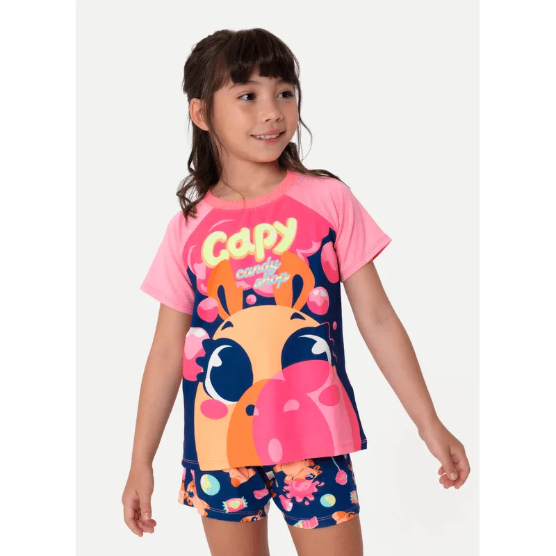 Pijama Manga Curta Viscolycra Menina Capy Chiclete 1