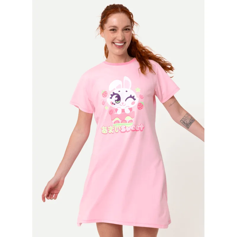 Camisola Manga Curta Algodão Feminina Coelha Romântica P