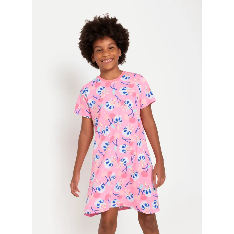 Camisola Manga Curta Algodão Menina Teen Unicórnio Frutas 14