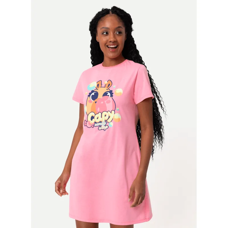 Camisola Manga Curta Algodão Feminina Capy Chiclete M