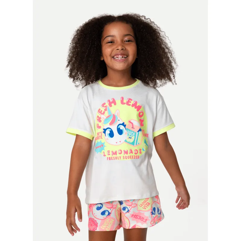 Pijama Manga Curta Viscolycra Menina Unicórnio Frutas 6