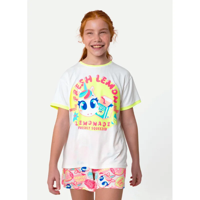 Pijama Manga Curta Viscolycra Menina Teen Unicórnio Frutas 12