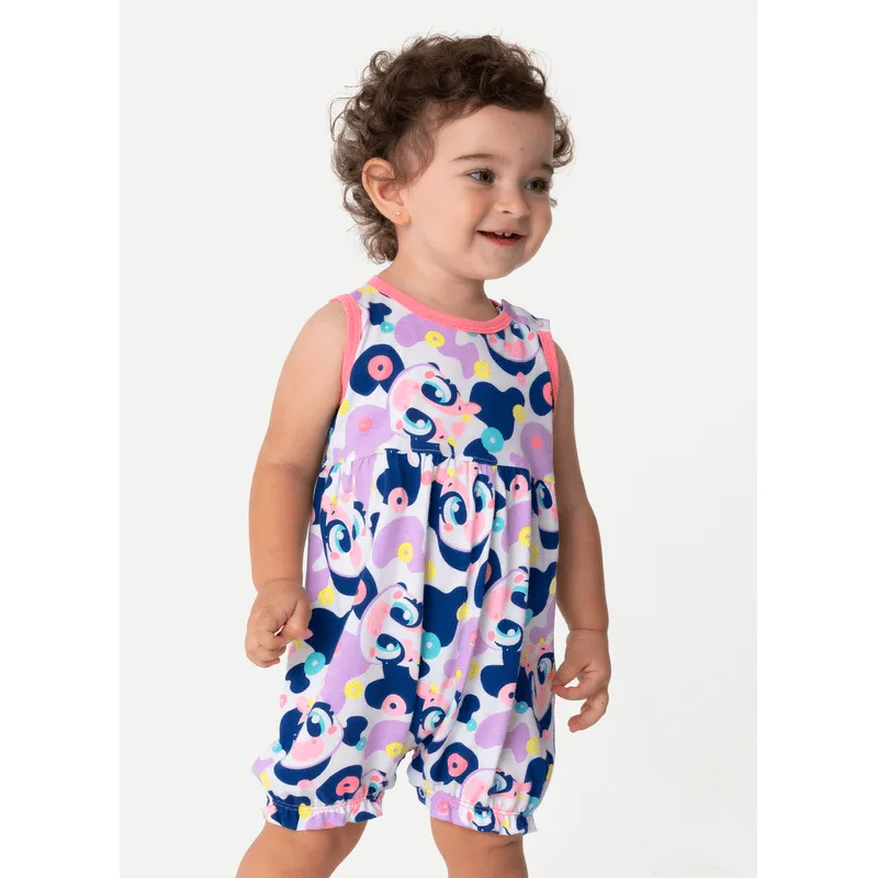 Macacão Regata Algodão Bebê Menina Vaca Cereal 9 A 12 MESES