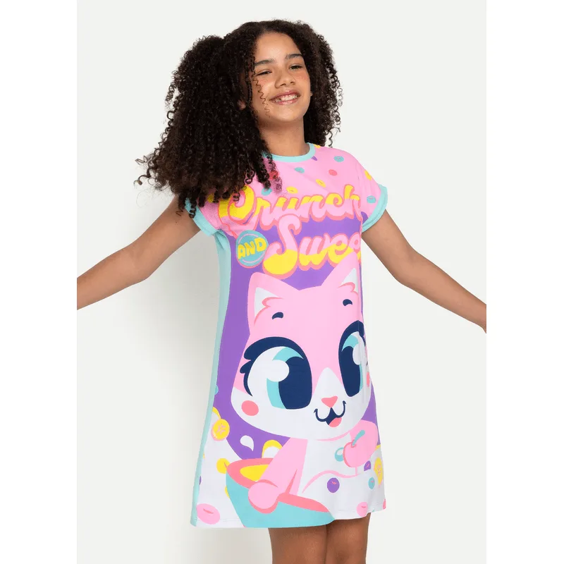 Camisola Manga Curta Viscolycra Menina Teen Gata Cereal 10