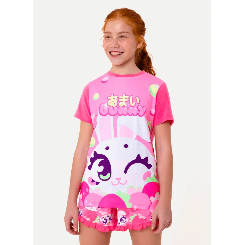 Pijama Manga Curta Viscolycra Menina Teen Coelha Romântica 10