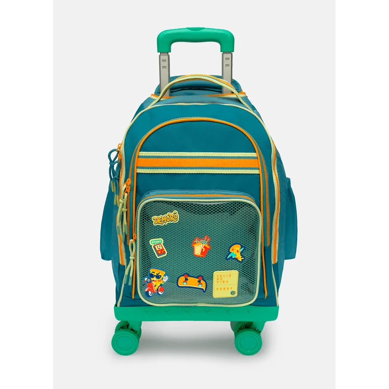Mochila com Rodinha 306 Color Block Azul Petróleo e Laranja UN