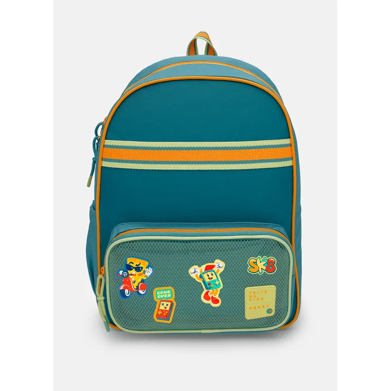 Mochila Costas Média Color Block Azul Petróleo e Laranja UN