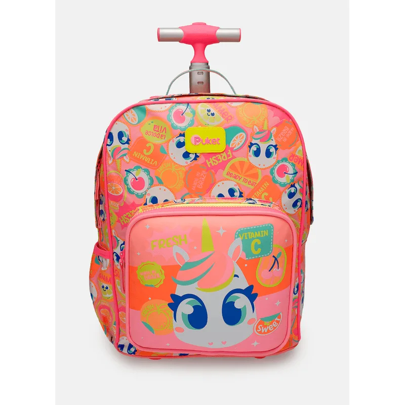 Mochila com Rodinha Pequena Unicórnio Frutas UN