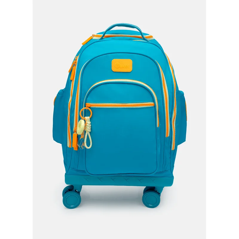 Mochila com Rodinha 360 Azul Petróleo e Laranja UN