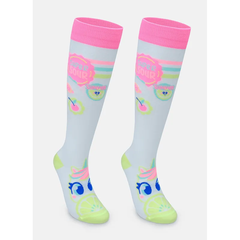 Meia Cano 3/4 Feminino Unicórnio Frutas 34 A 39