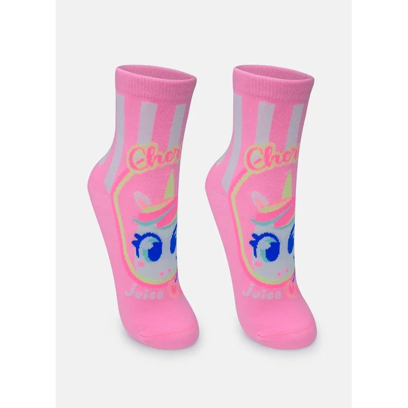 Meia Cano Médio Feminina Unicórnio Frutas 34 A 39