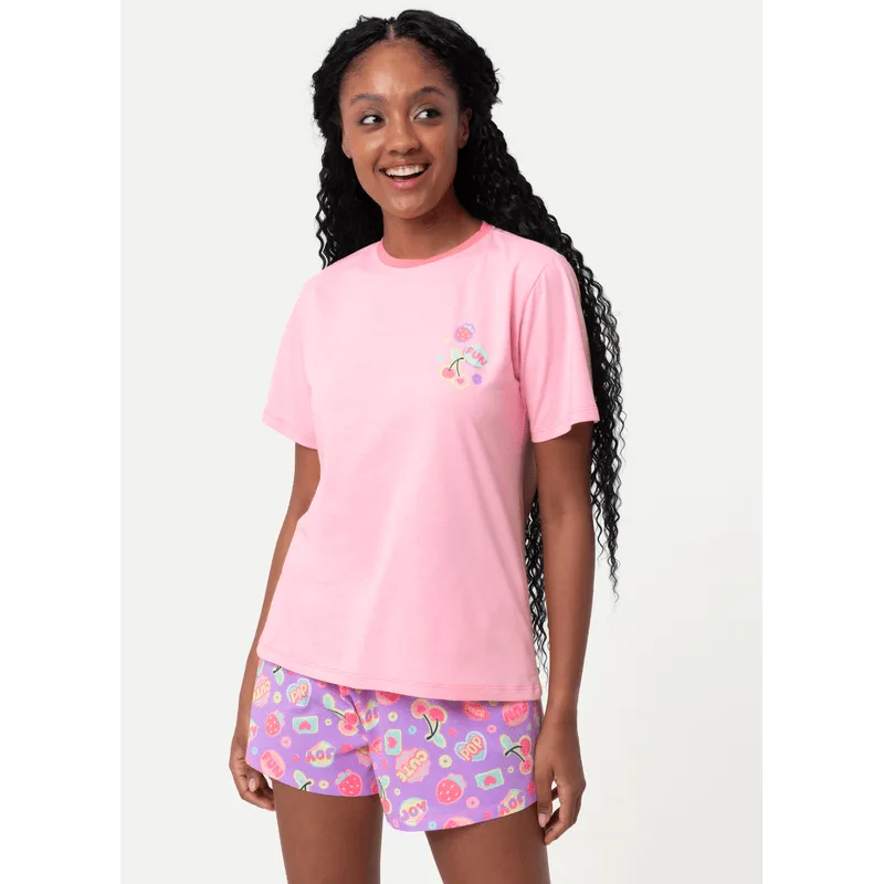 Pijama Manga Curta Algodão Feminino Cereja P