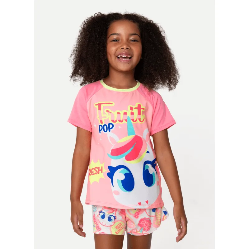 Pijama Manga Curta Viscolycra Menina Unicórnio Frutas 2