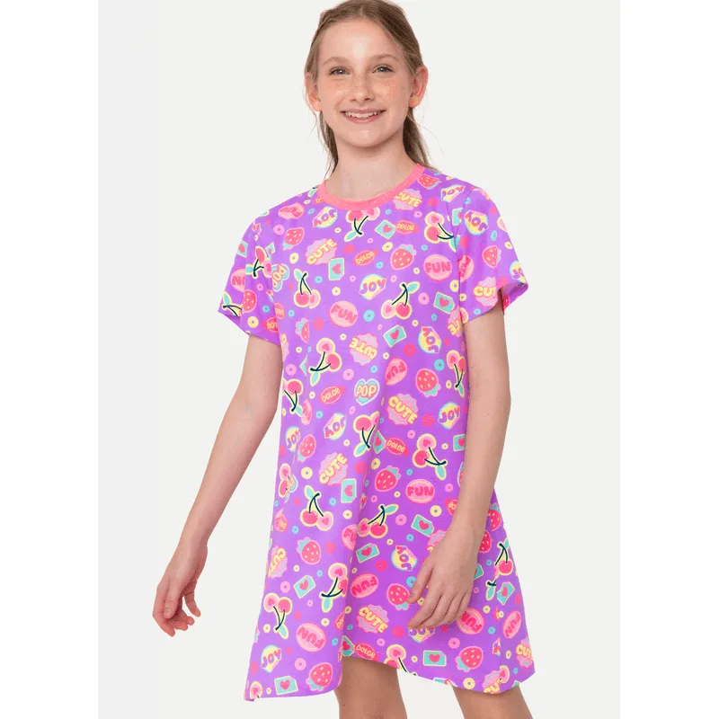 Camisola Manga Curta Algodão Menina Teen Cereja 12