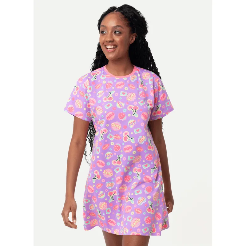 Camisola Manga Curta Algodão Feminina Cereja G