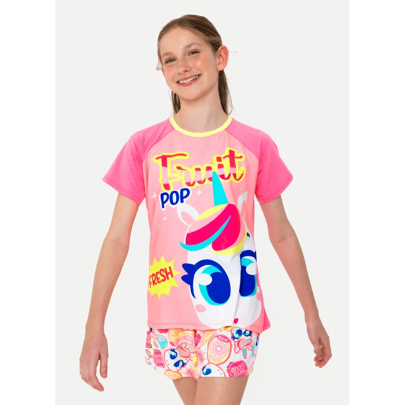 Pijama Manga Curta Viscolycra Menina Teen Unicórnio Frutas 12