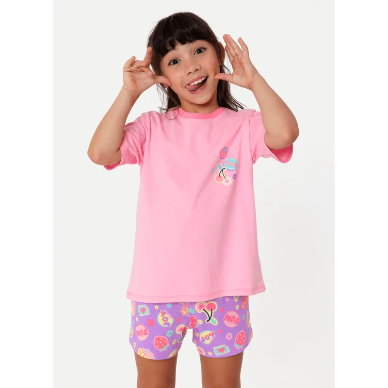 Pijama Manga Curta Algodão Menina Cereja 1
