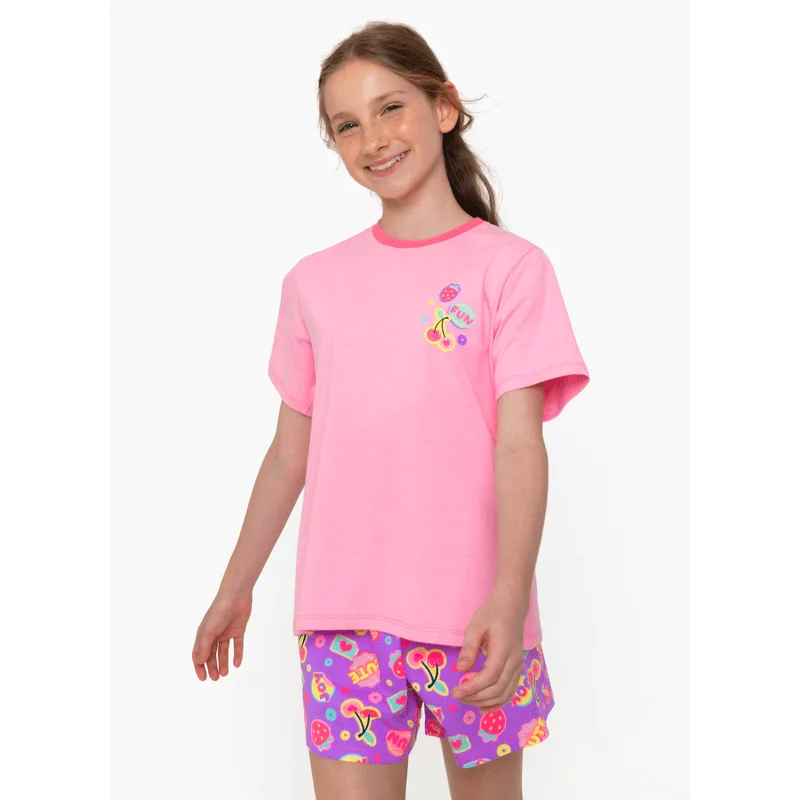 Pijama Manga Curta Algodão Menina Teen Cereja 14