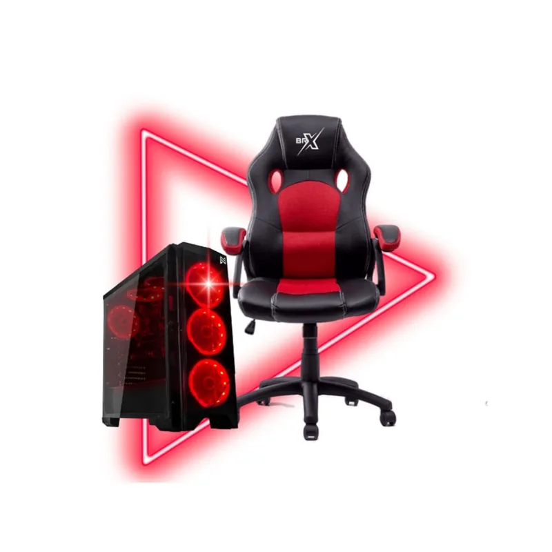 Kit Cadeira Gamer brx Modelo 711 Cor Vermelho com Preto + Gabinete Gamer B13