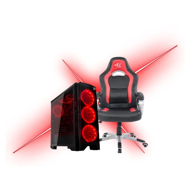 Kit Cadeira Gamer brx Modelo 719 Cor Vermelho com Preto + Gabinete Gamer B13