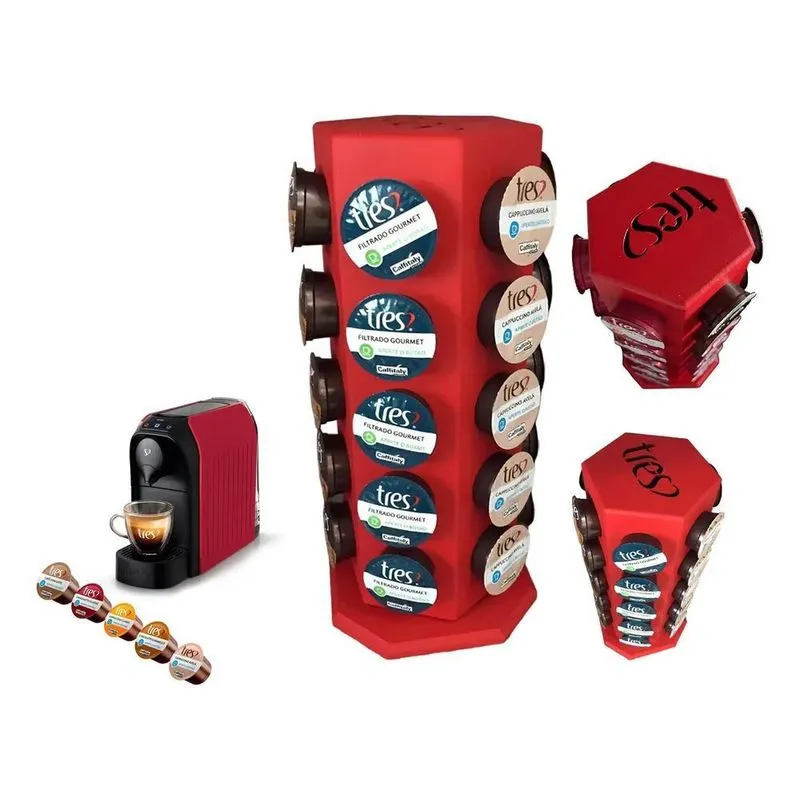 Suporte Torre P/30 Capsulas Três Corações Giratorio Cor Verm