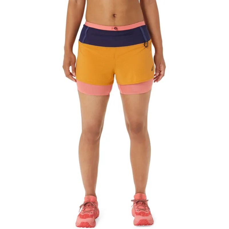 Shorts ASICS 2-N-1 Fujitrail - Feminino - Amarelo/Rosa - tam: G