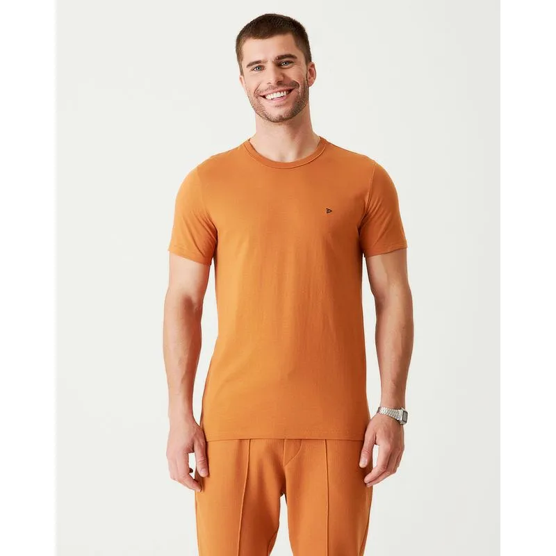 Camiseta Básica Masculina Slim Em Algodão Marrom - PP