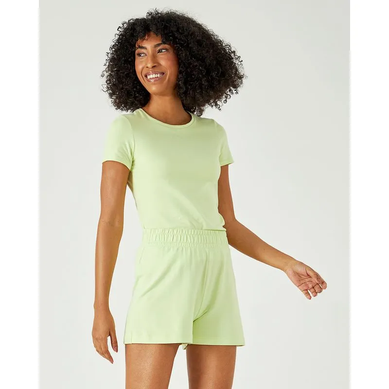 Camiseta Básica Feminina Slim Decote Redondo Em Algodão Verde - P