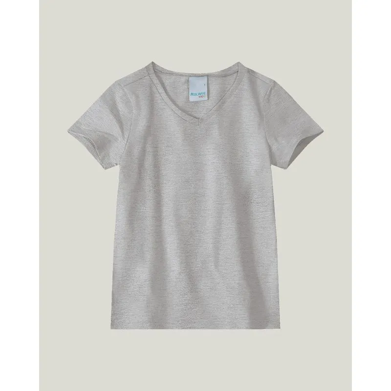 Blusa Infantil Menina Decote V Em Cotton Light Malwee Kids Cinza - 10
