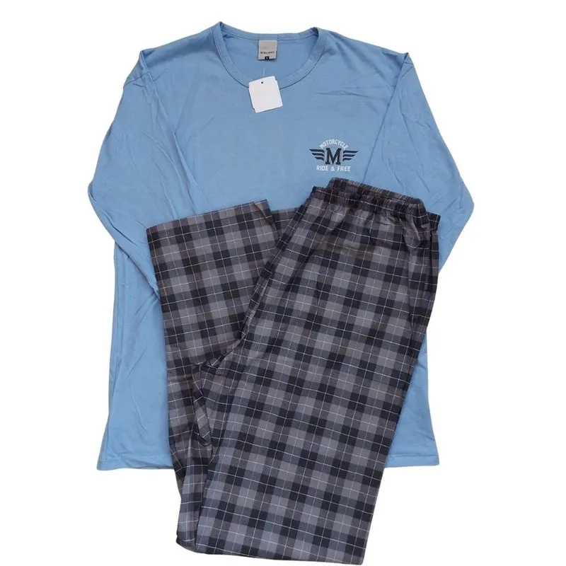 Pijama Masculino Calça Malwee Manga Longa Motorcycle Xadrez