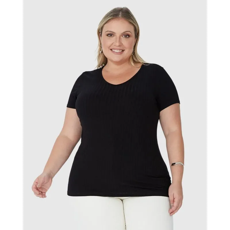Blusa Manga Curta Canelada Feminina Plus Size Malwee