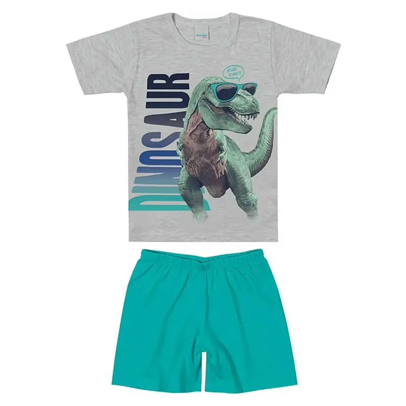 Pijama Curto Infantil Meninos Dinossauro Mescla e Verde Malwee