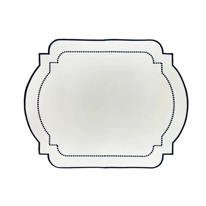 Lugar Americano Nylon Decortextil Bege Bordado Marinho 52 Cm