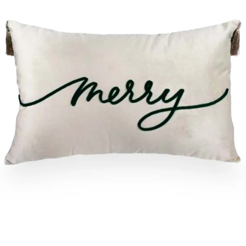 Almofada Decorativa Retangular 35x58cm Veludo Bordado Natal Merry MOD29 Catran