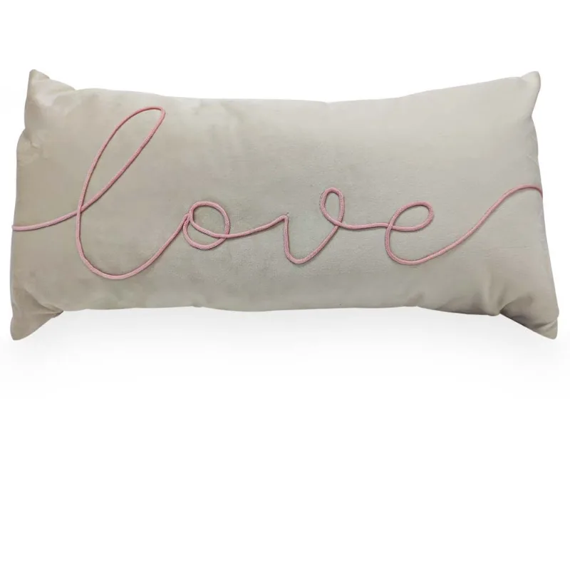 Almofada Decorativa Retangular 20x52cm Veludo Bordado Love 902-02 Catran