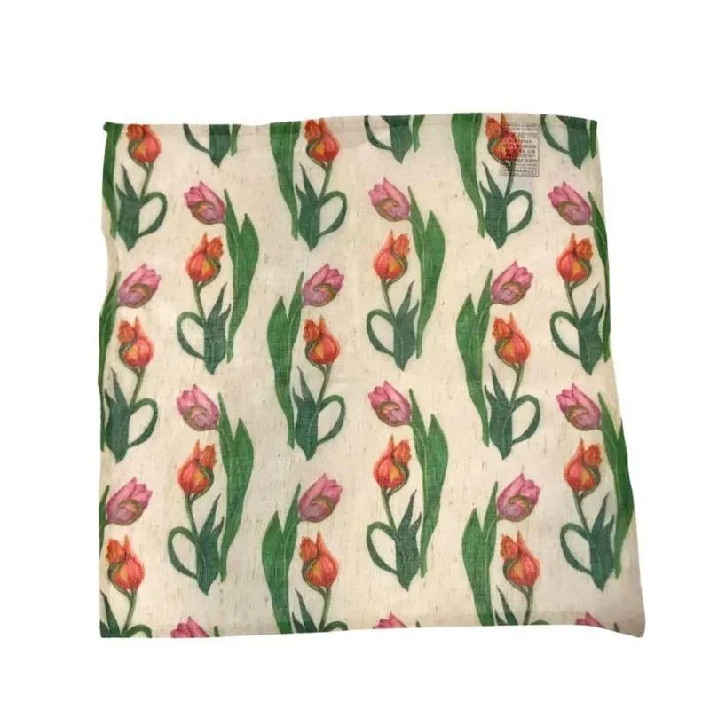 Guardanapo De Mesa Linho Off Tulipas 45x45cm Decortextil